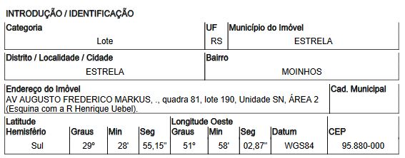 Terreno, Moinhos em Estrela, RS