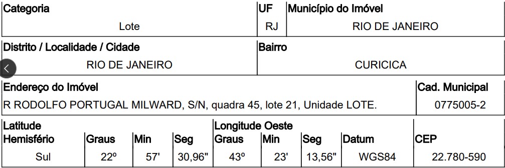 Terreno, Curicica, Rio de Janeiro, RJ