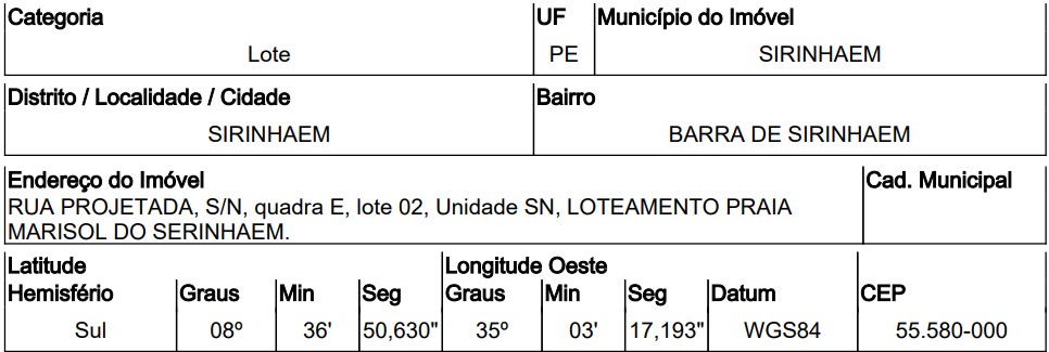 Terreno, Barra de Sirinhaém, Sirinhaém, PE