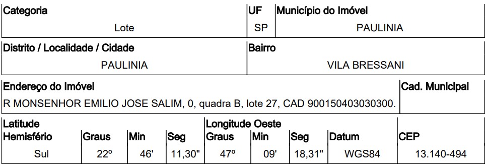 Terreno, Vila Bressani, Paulinia, SP