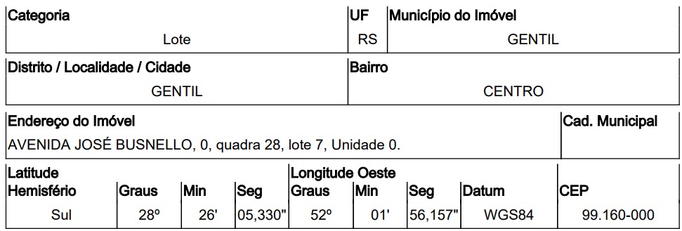 Terreno, Centro, Gentil, RS