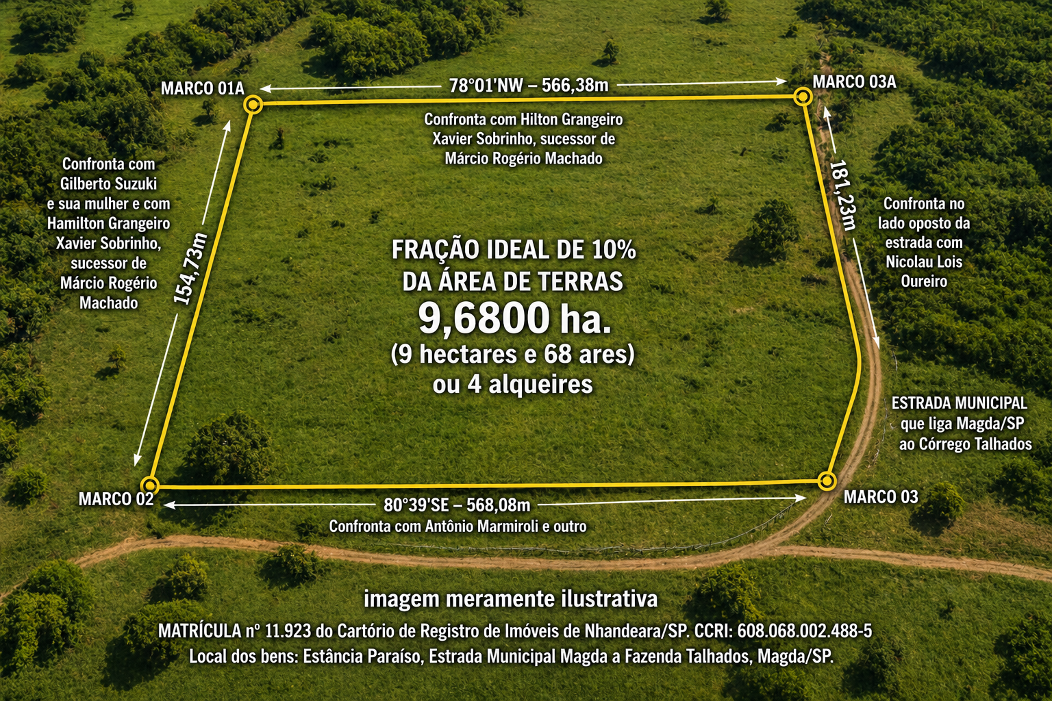 Fração ideal de 10% - terreno de 04 alqueires - estrada municipal magda à fazenda talhados, magda/sp