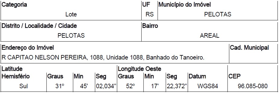 Terreno, Areal, Pelotas, RS