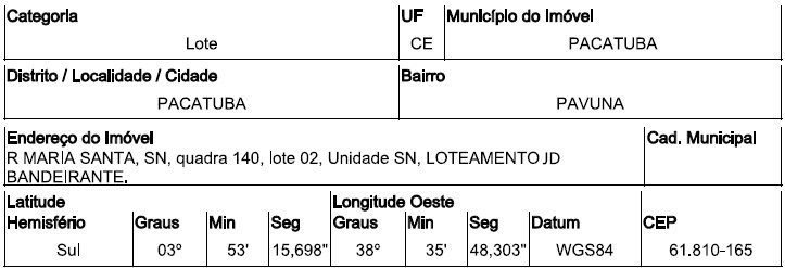 Terreno, Pavuna, Pacatuba, CE