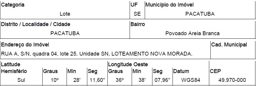 Terreno, Povoado Areia Branca, Pacatuba, SE