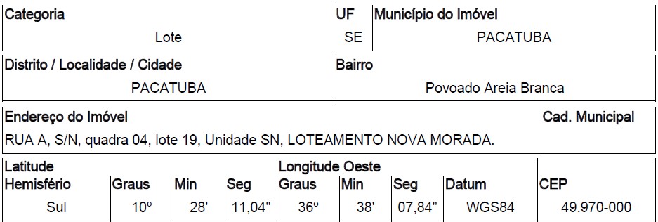 Terreno, Povoado Areia Branca, Pacatuba, SE