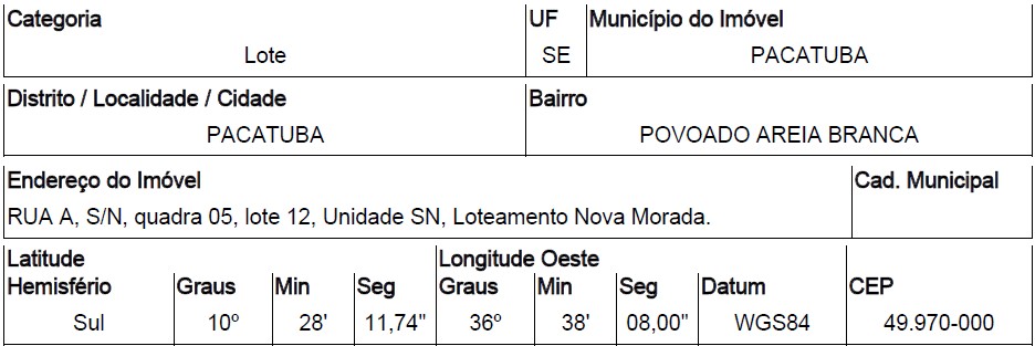 Terreno, Povoado Areia Branca, Pacatuba, SE
