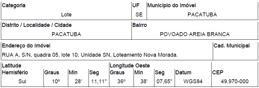 Terreno, Povoado Areia Branca, Pacatuba, SE