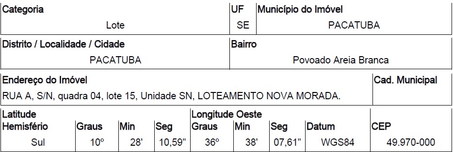 Terreno, Povoado Areia Branca, Pacatuba, SE