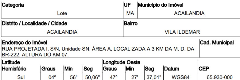 Terreno, Vila Ildemar, Açailândia, MA